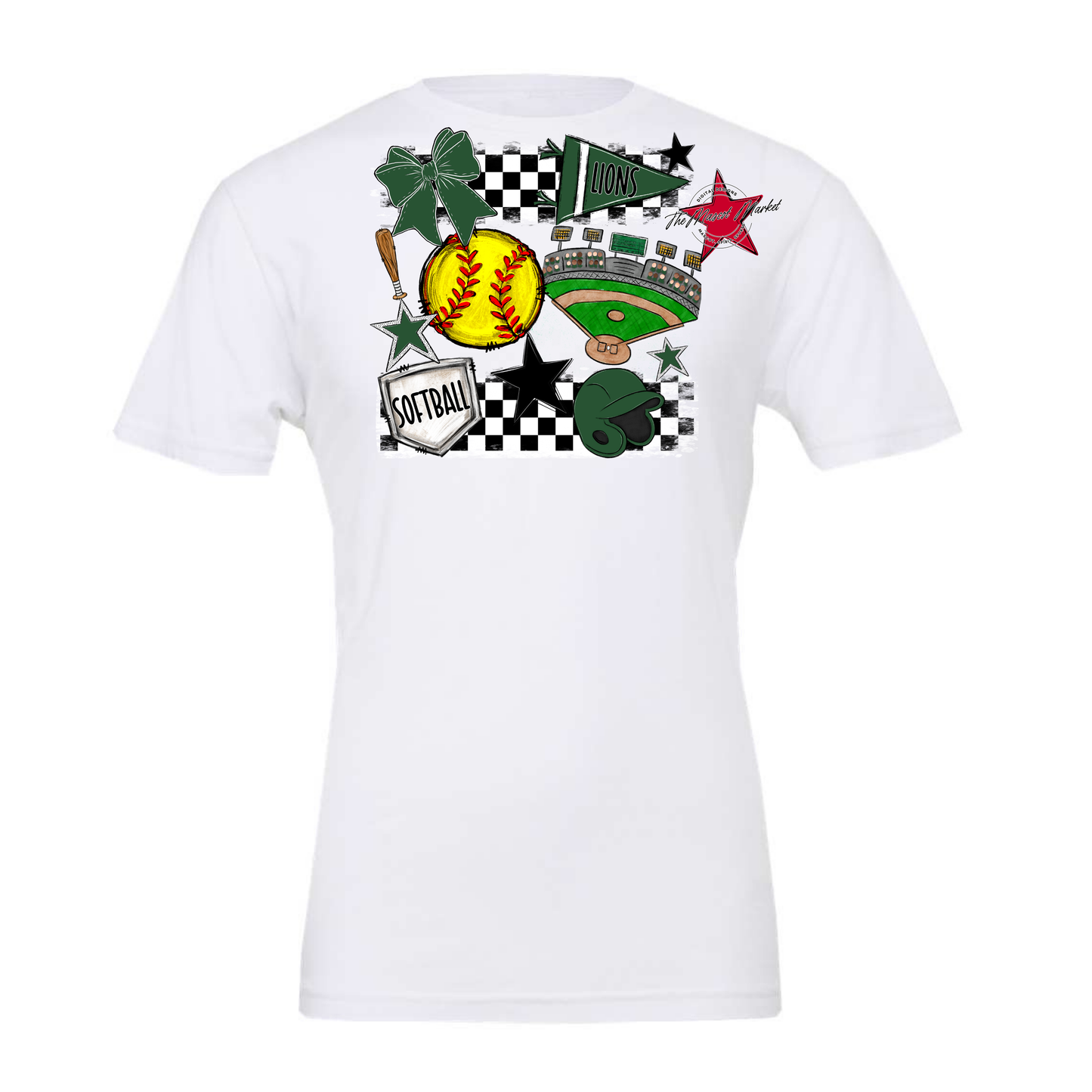 Lions Checkers Softball Spirit Design-Green