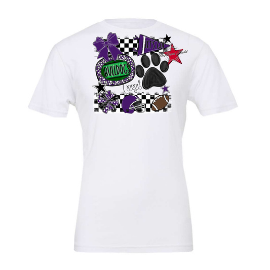 Bulldogs Checkers Mascot Spirit Design w Paw-Purple