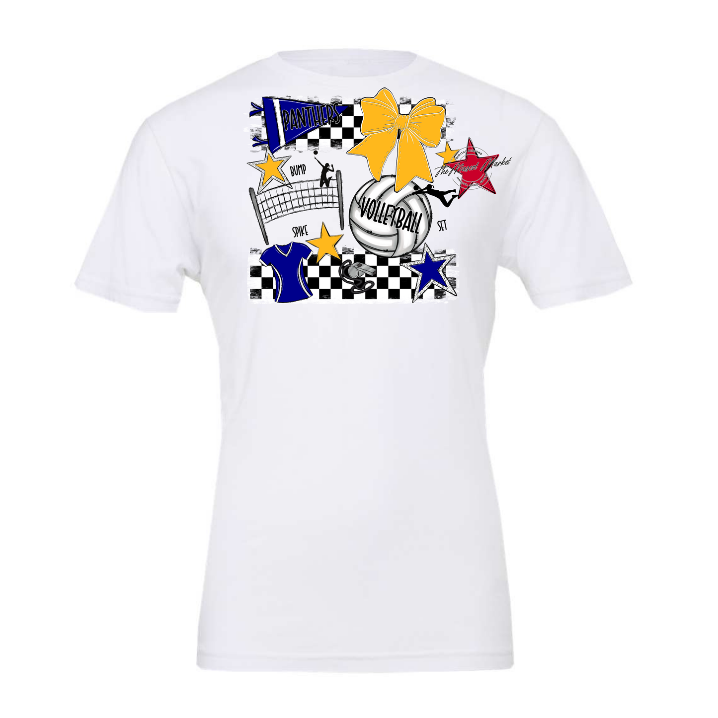 Panthers Checkers Volleyball Spirit Design-Blue-Yellow