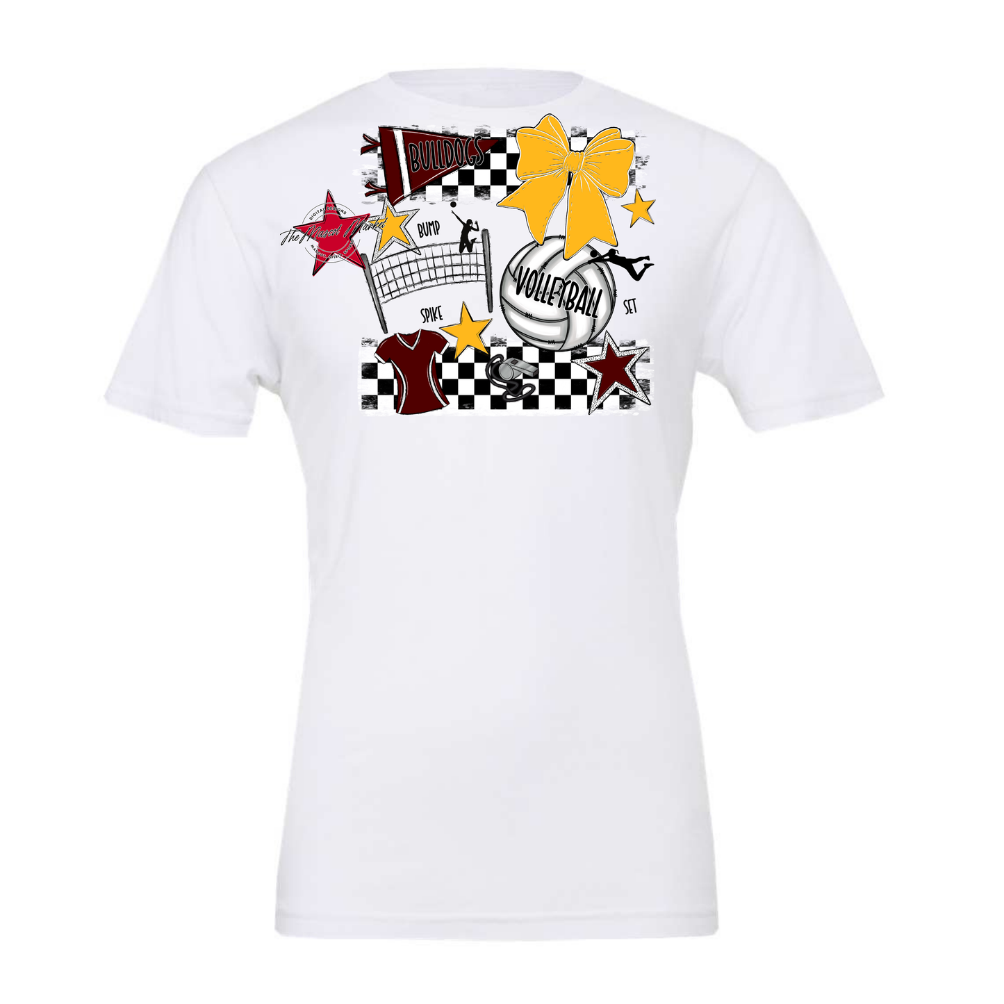 Bulldogs Checkers Volleyball Spirit Design-Maroon-Yellow