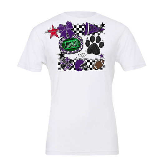 Wildcats Checkers Mascot Spirit Design w Paw-Purple