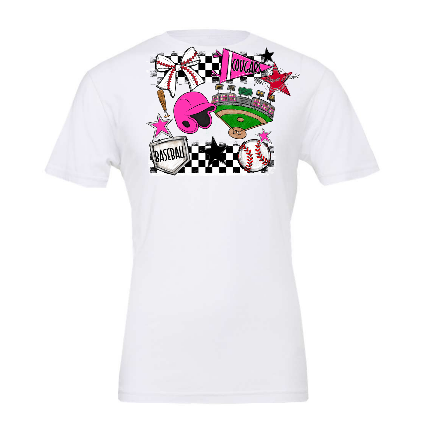 Cougars Checkers Baseball Spirit Design-Pink