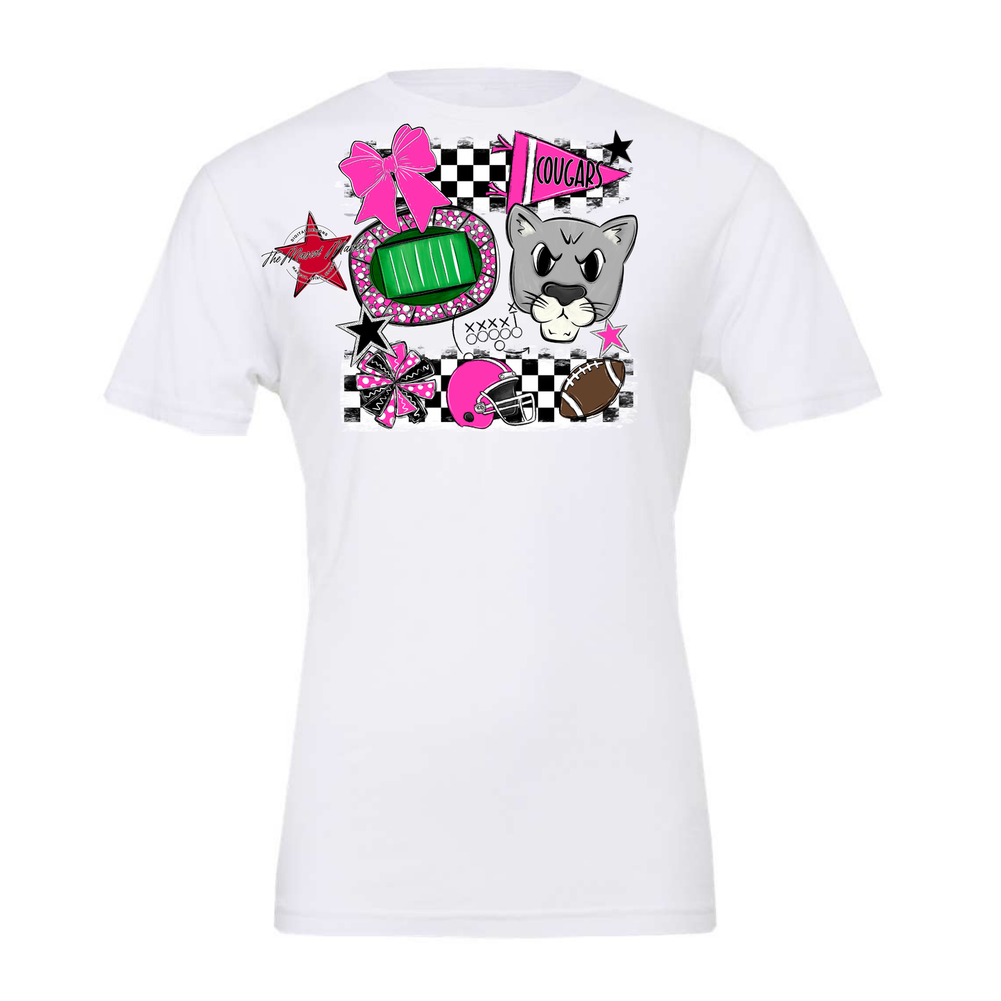 Cougars Checkers Mascot Spirit Design-Pink