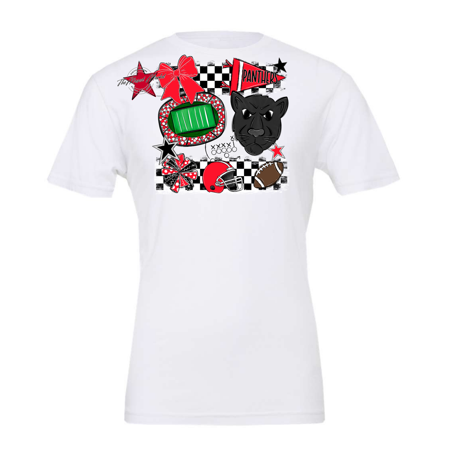 Panthers Checkers Mascot Spirit Design-Bright Red