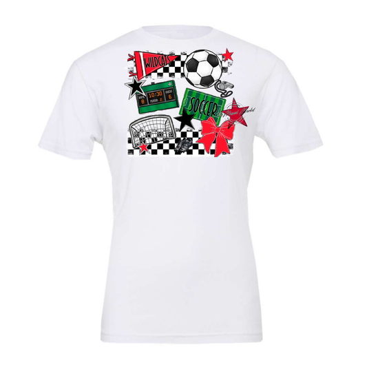 Wildcats Checkers Soccer Spirit Design-Bright Red