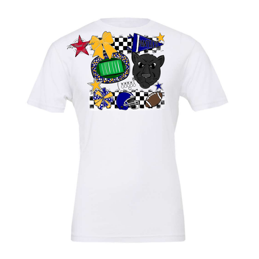 Panthers Checkers Mascot Spirit Design-Blue-Yellow