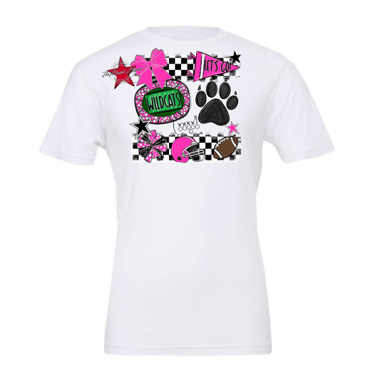 Wildcats Checkers Mascot Spirit Design w Paw-Pink