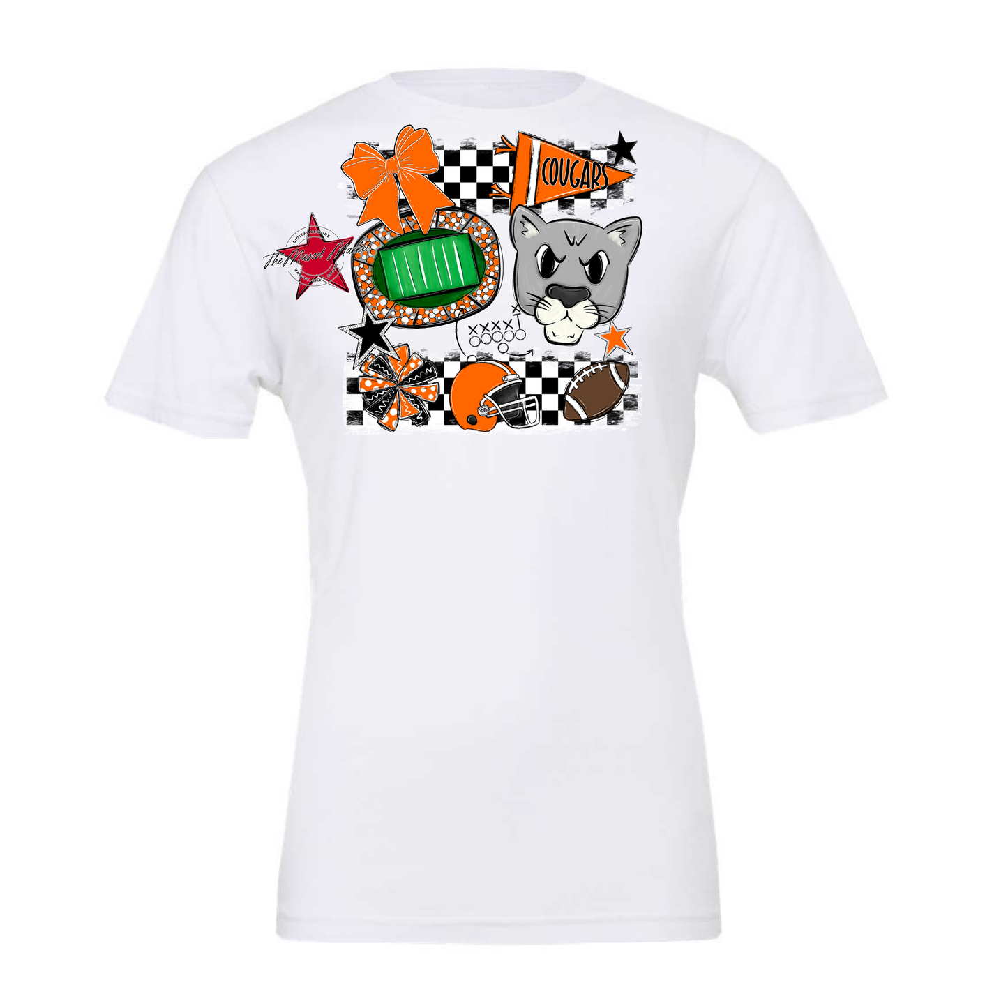 Cougars Checkers Mascot Spirit Design-Orange