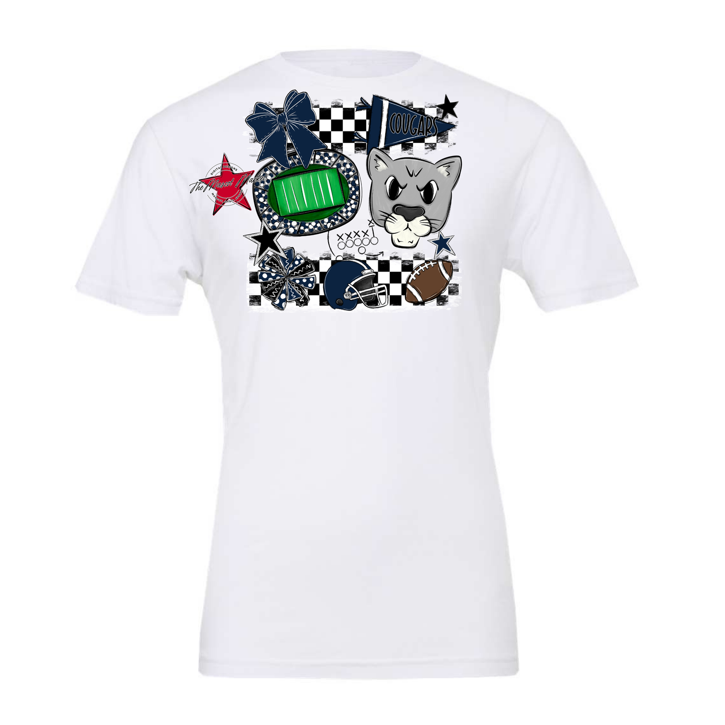 Cougars Checkers Mascot Spirit Design-Navy