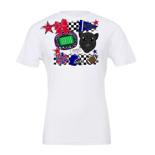 Panthers Checkers Mascot Spirit Design-Blue-Red