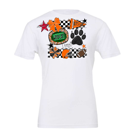 Wildcats Checkers Mascot Spirit Design w Paw-Orange