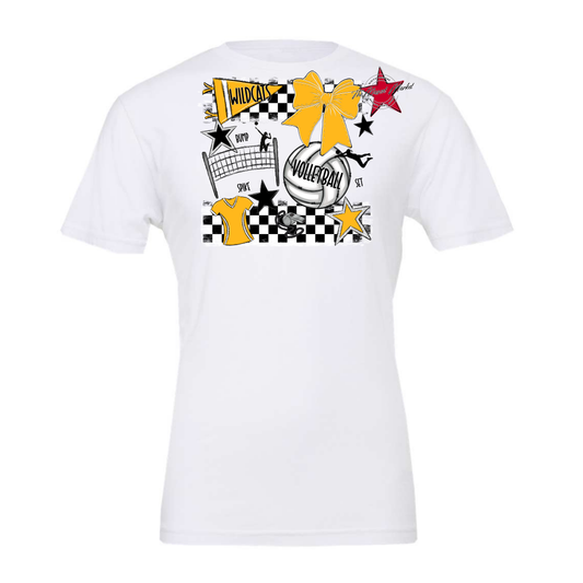 Wildcats Checkers Volleyball Spirit Design-Yellow