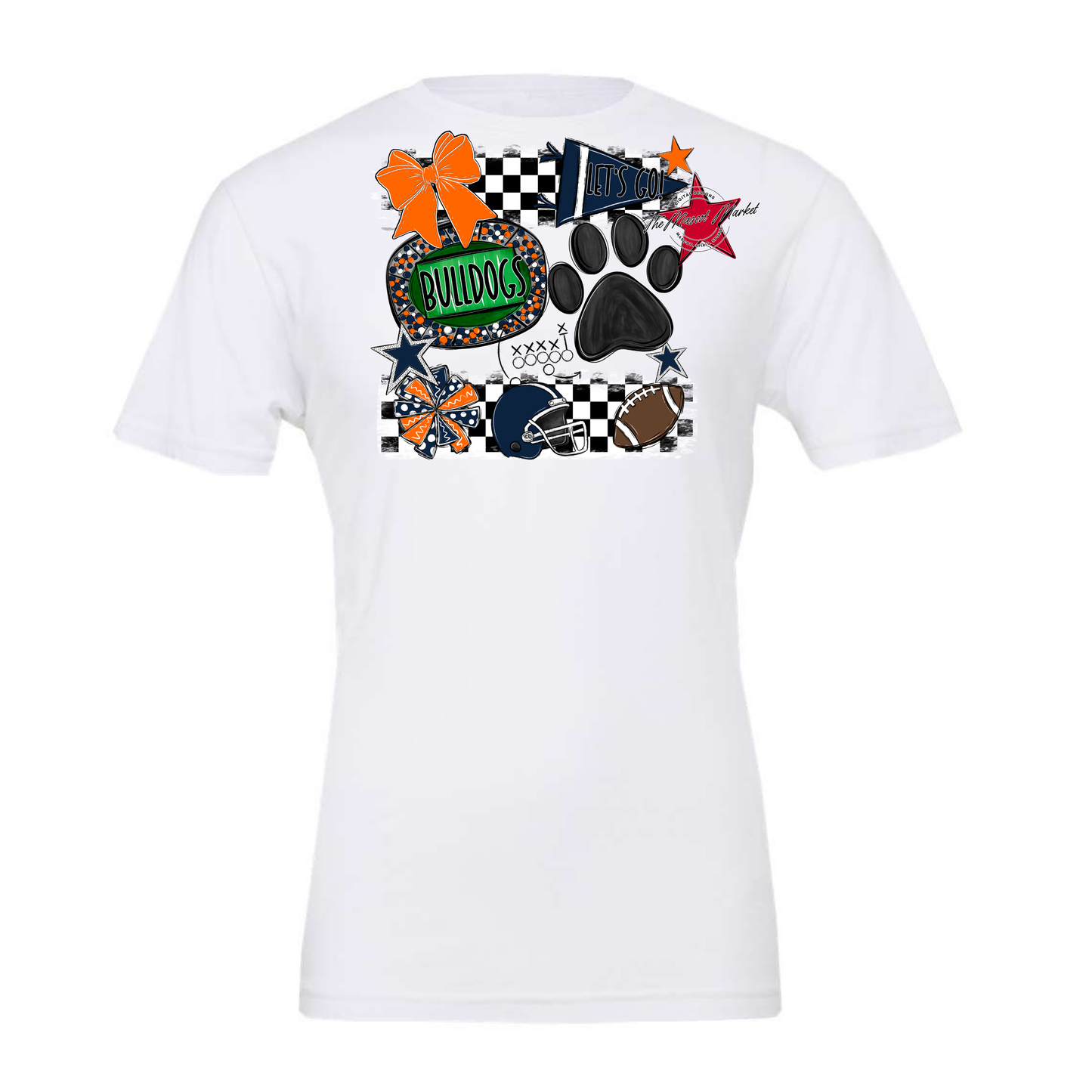 Bulldogs Checkers Mascot Spirit Design w Paw-Navy-Orange