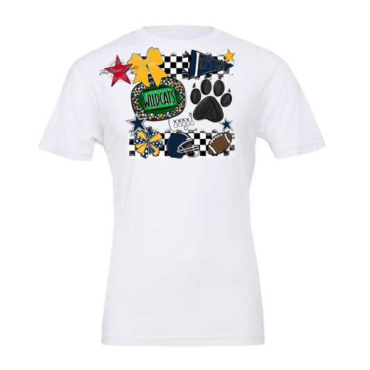 Wildcats Checkers Mascot Spirit Design w Paw-Navy-Yellow