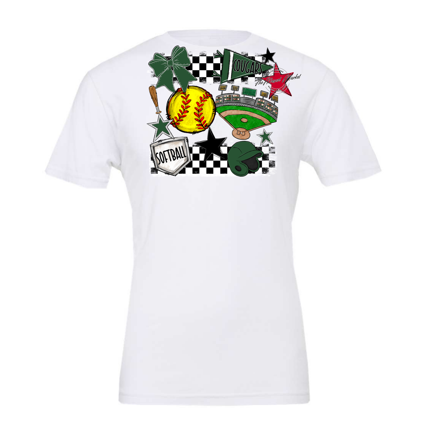 Cougars Checkers Softball Spirit Design-Green