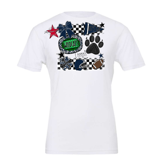 Wildcats Checkers Mascot Spirit Design w Paw-Navy