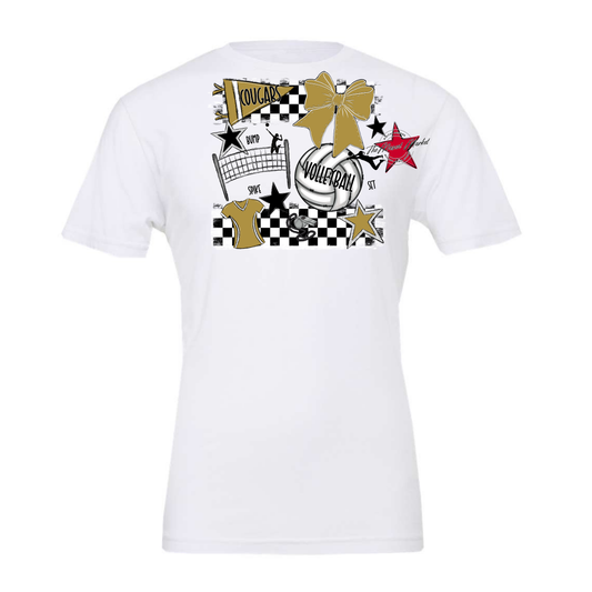 Cougars Checkers Volleyball Spirit Design-Gold