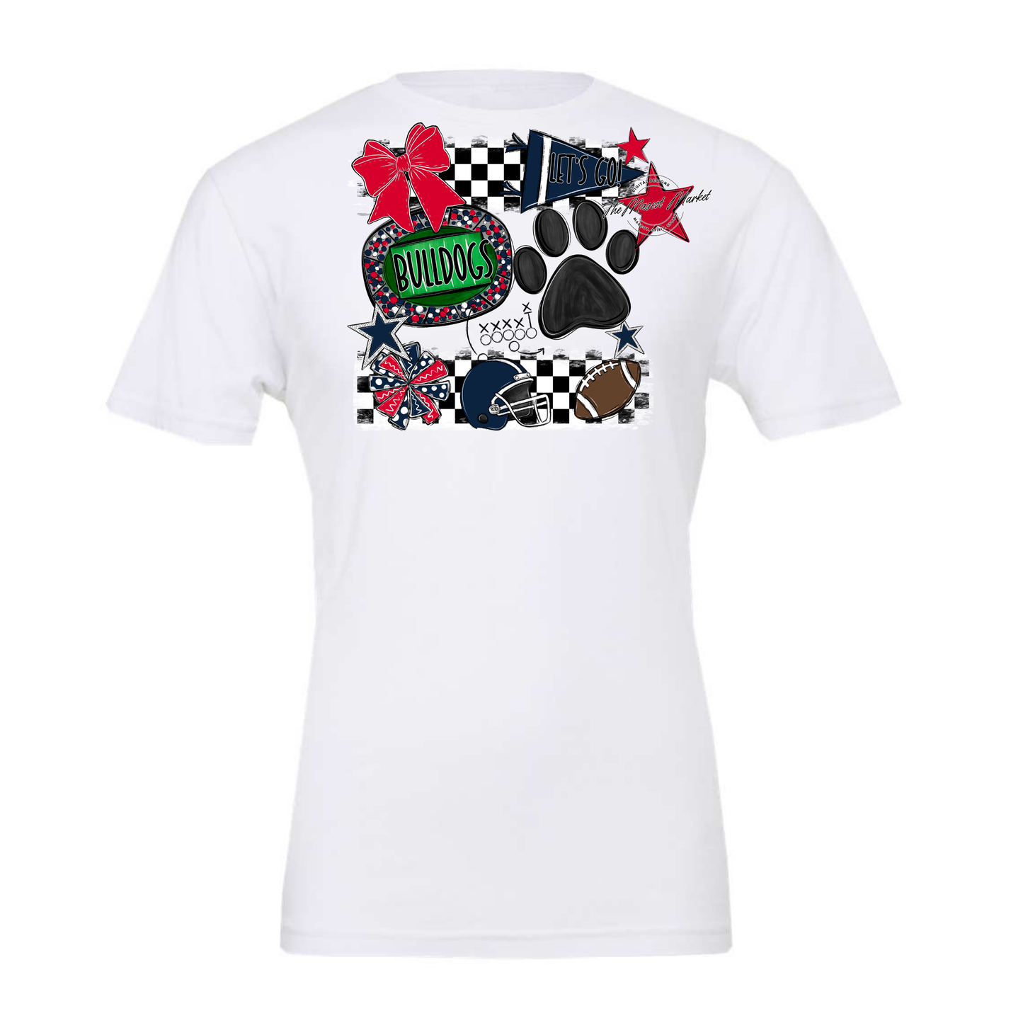 Bulldogs Checkers Mascot Spirit Design w Paw-Navy-Red