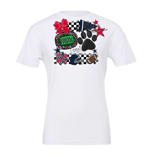 Bulldogs Checkers Mascot Spirit Design w Paw-Navy-Red