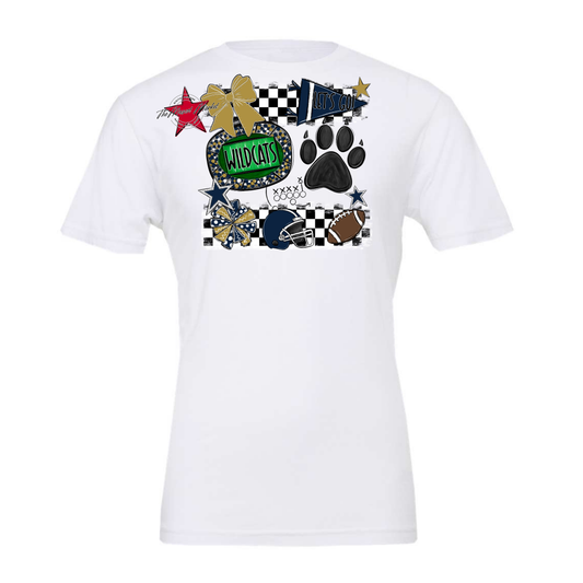 Wildcats Checkers Mascot Spirit Design w Paw-Navy-Gold