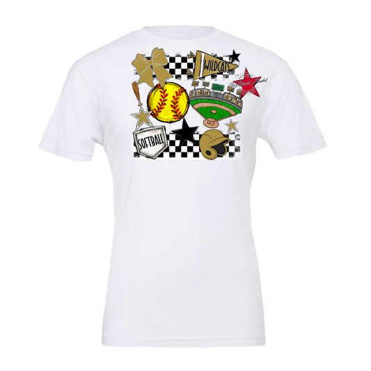 Wildcats Checkers Softball Spirit Design-Gold