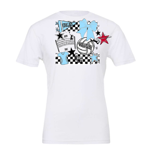 Cougars Checkers Volleyball Spirit Design-Columbia Blue