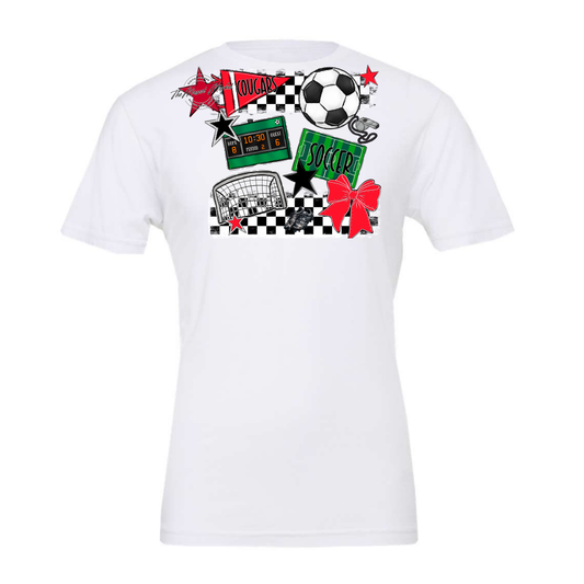 Cougars Checkers Soccer Spirit Design-Bright Red