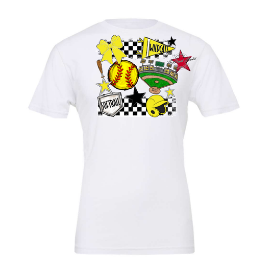 Wildcats Checkers Softball Spirit Design-Bright Yellow