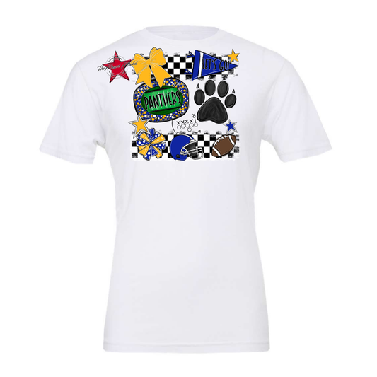 Panthers Checkers Mascot Spirit Design w Paw-Royal Blue-Yellow