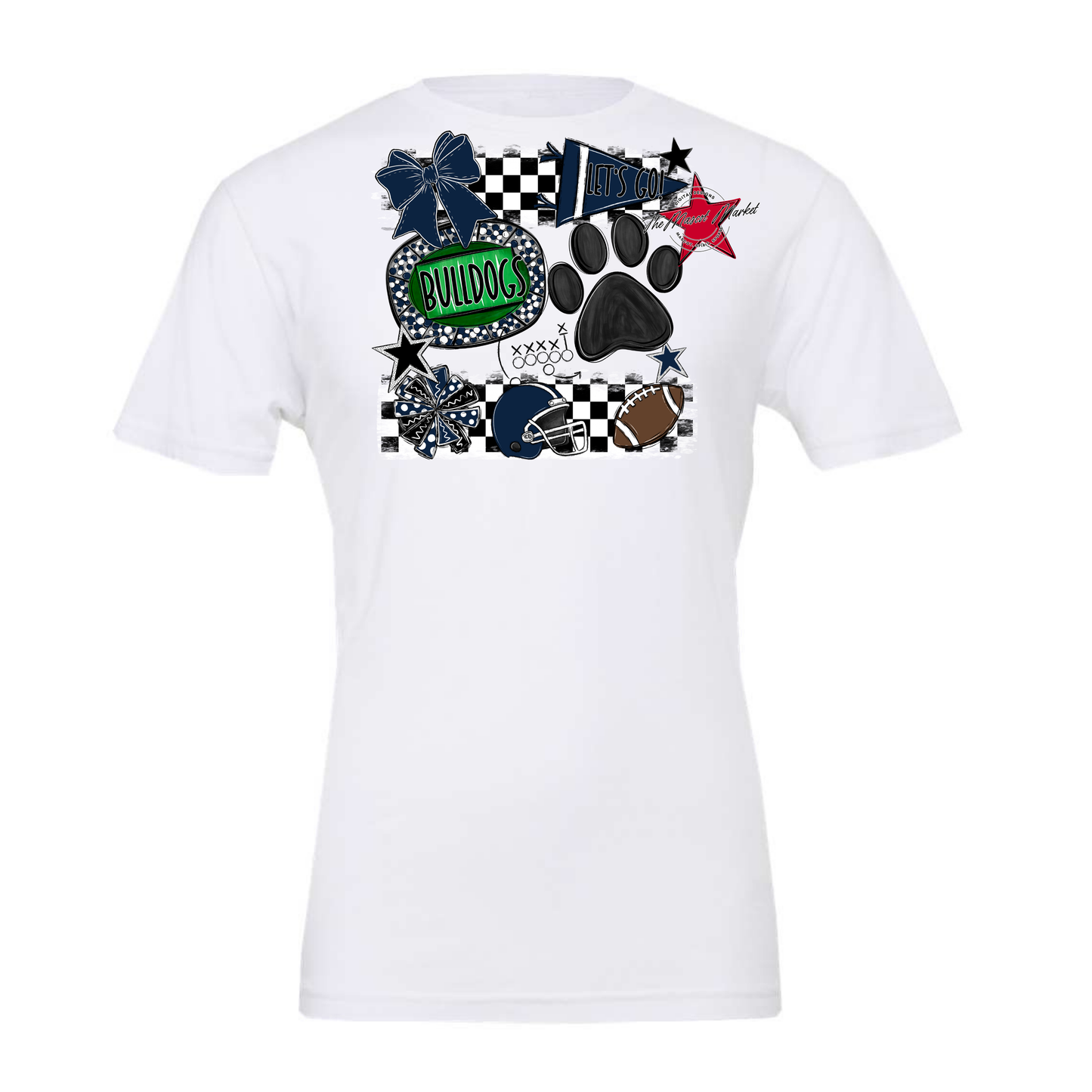 Bulldogs Checkers Mascot Spirit Design w Paw-Navy