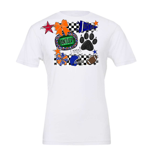 Panthers Checkers Mascot Spirit Design w Paw-Blue-Orange