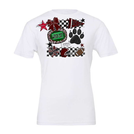 Wildcats Checkers Mascot Spirit Design w Paw-Maroon