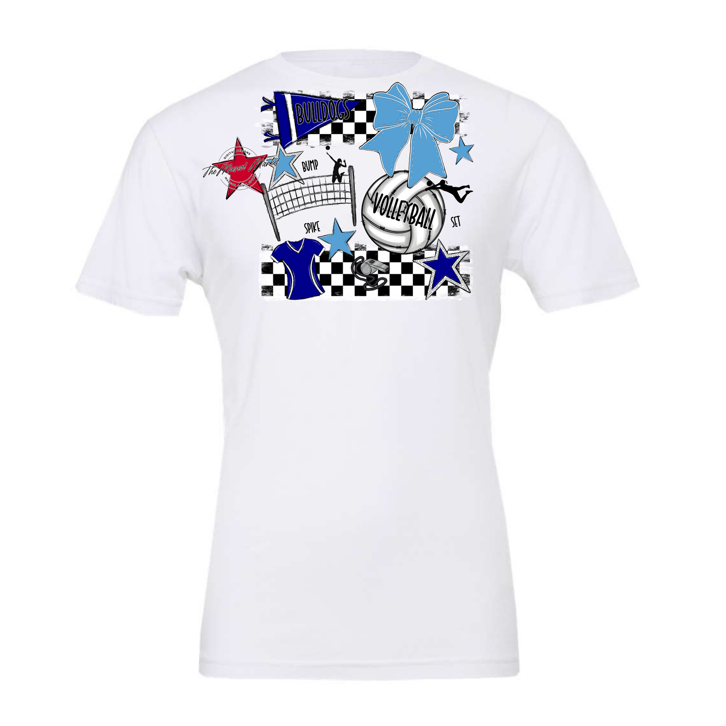Bulldogs Checkers Volleyball Spirit Design-Blue-Carolina Blue