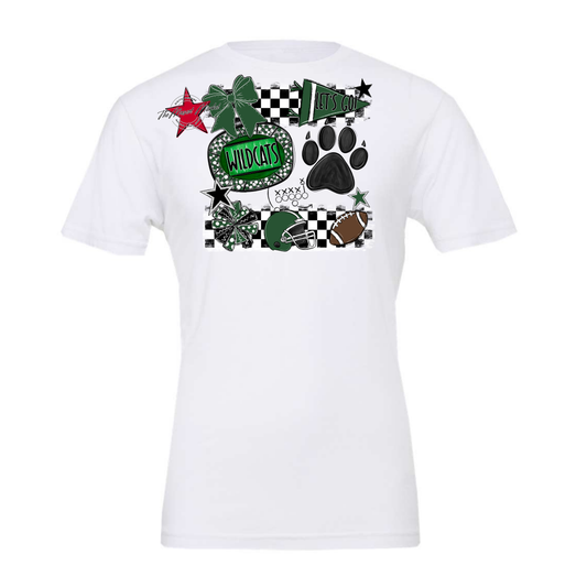 Wildcats Checkers Mascot Spirit Design w Paw-Green