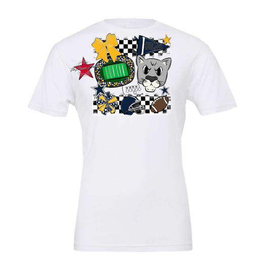 Cougars Checkers Mascot Spirit Design-Navy-Yellow