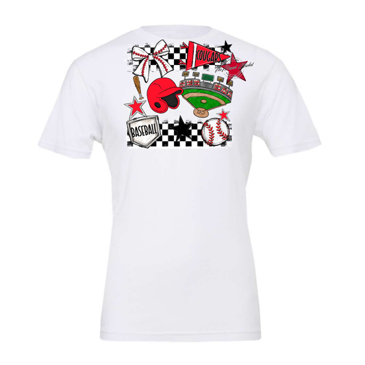 Cougars Checkers Baseball Spirit Design-Bright Red