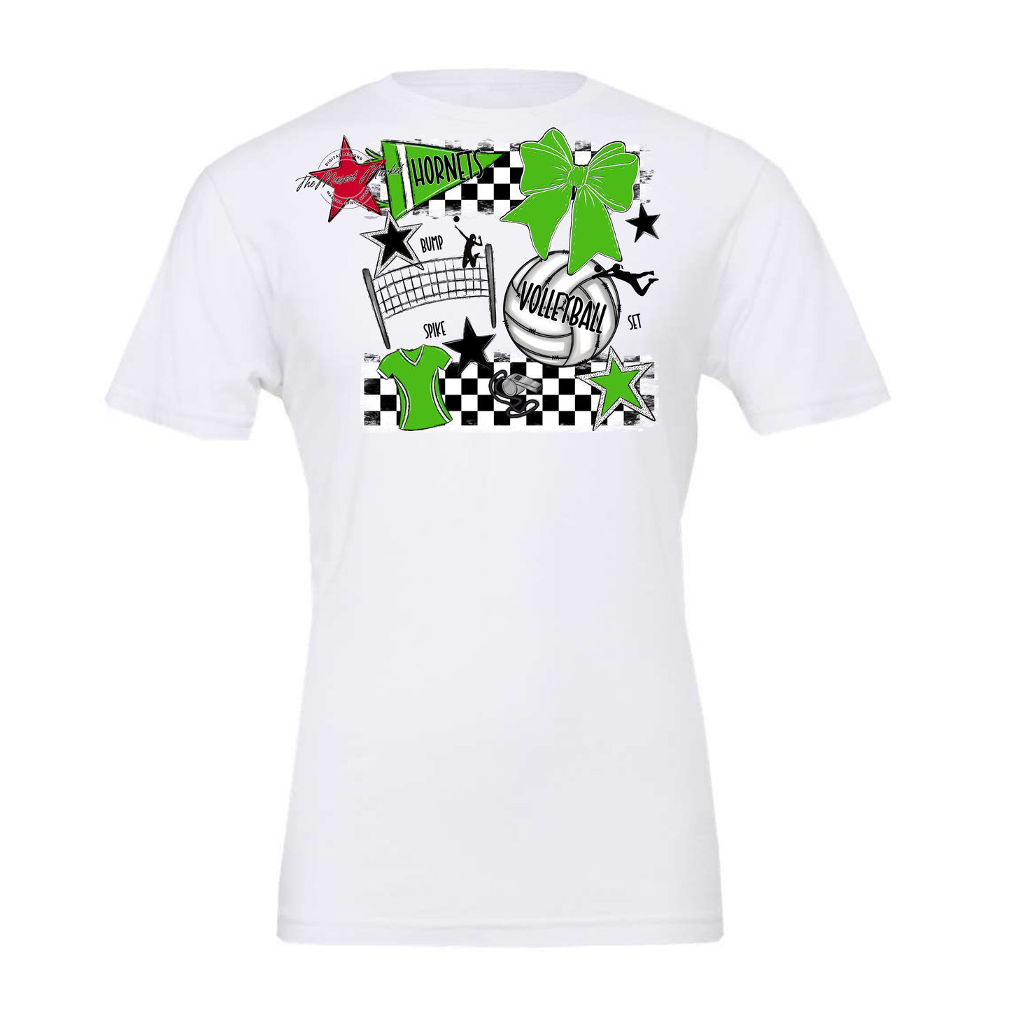Hornets Checkers Volleyball Spirit Design-Bright Green