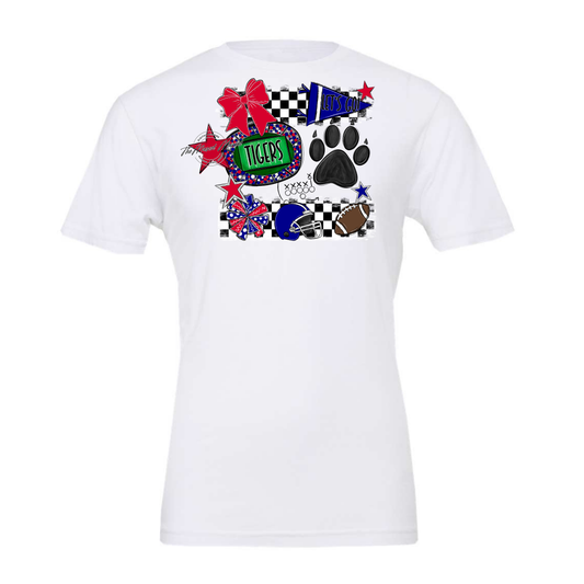 Tigers Checkers Mascot Spirit Design w Paw-Blue-Red