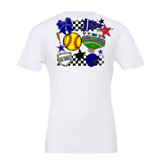 Cougars Checkers Softball Spirit Design-Blue