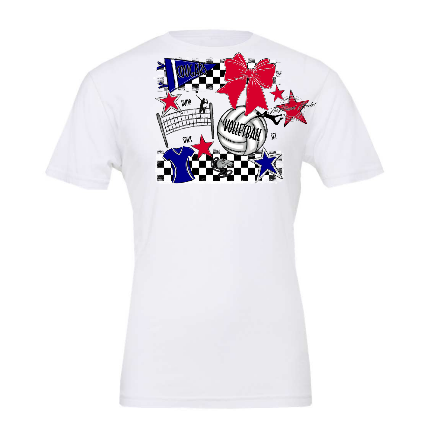 Cougars Checkers Volleyball Spirit Design-Blue-Red