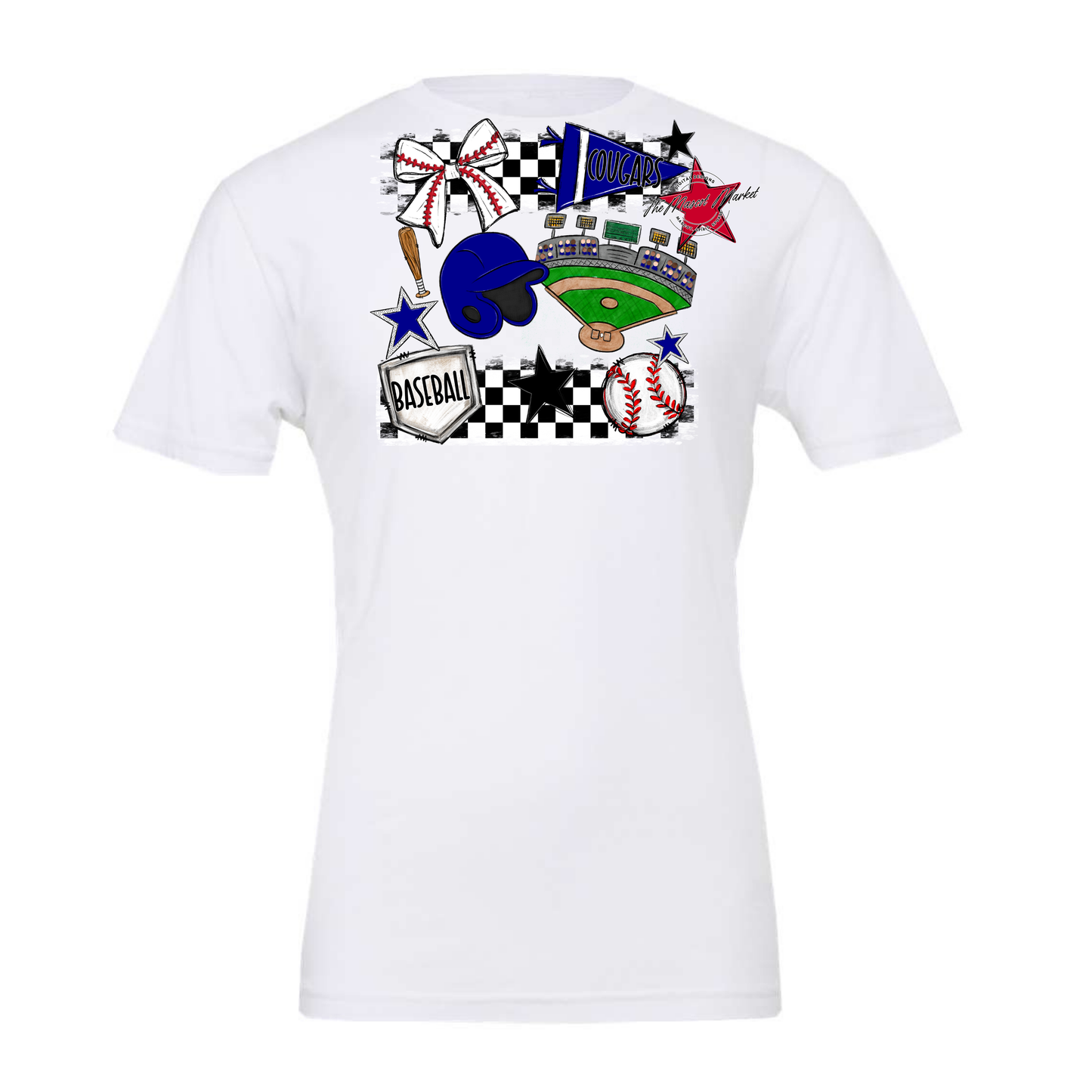 Cougars Checkers Baseball Spirit Design-Blue