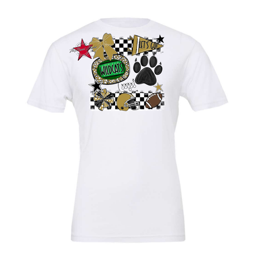 Wildcats Checkers Mascot Spirit Design w Paw-Gold