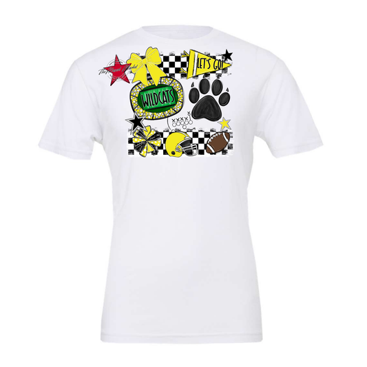 Wildcats Checkers Mascot Spirit Design w Paw-Bright Yellow