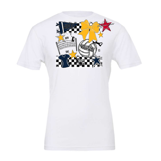 Wildcats Checkers Volleyball Spirit Design-Navy-Yellow