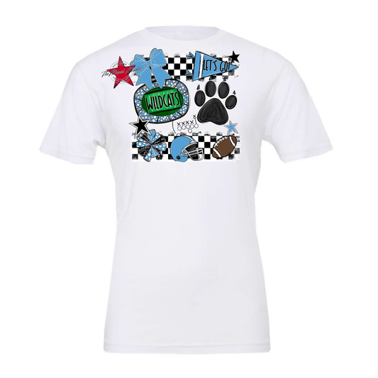 Wildcats Checkers Mascot Spirit Design w Paw-Carolina Blue