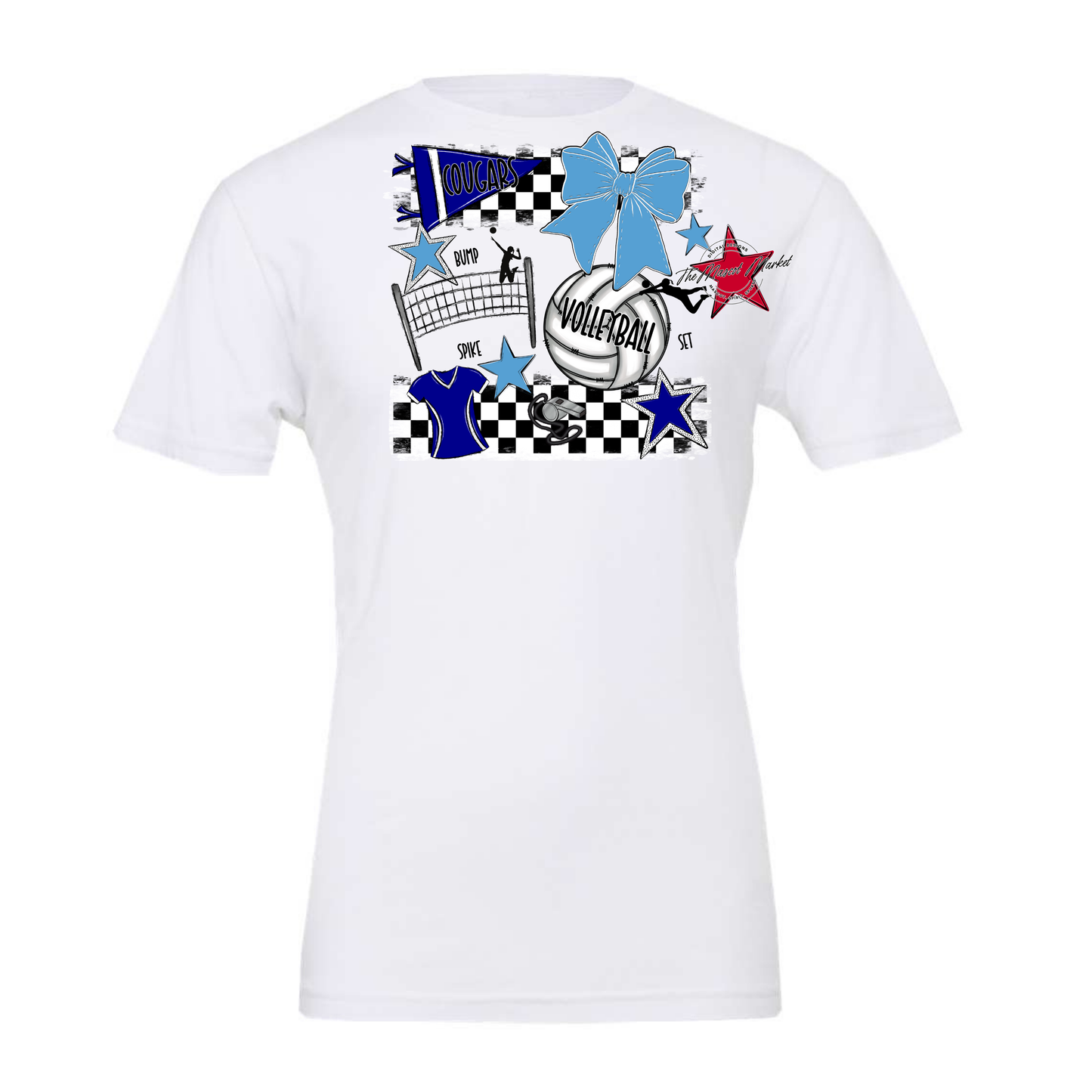 Cougars Checkers Volleyball Spirit Design-Blue-Carolina Blue