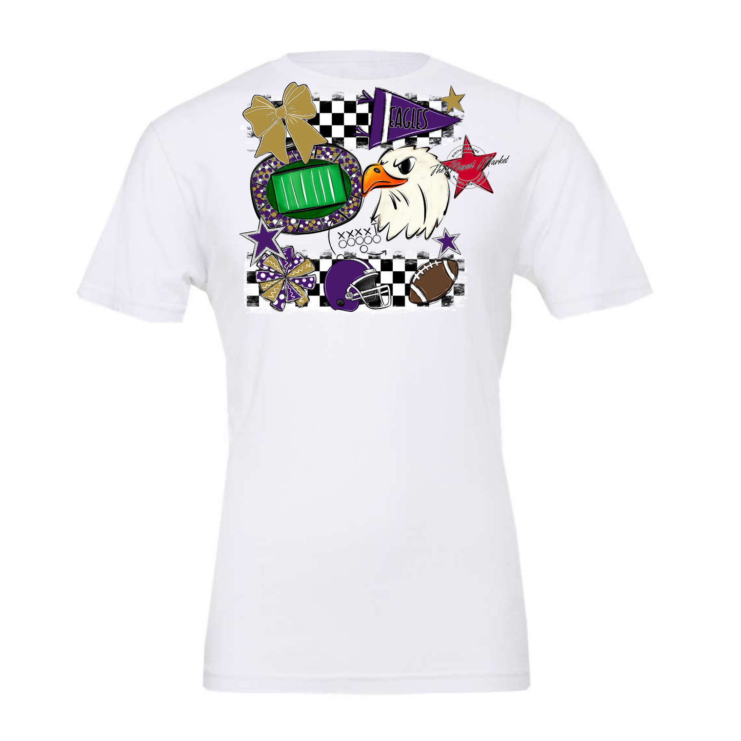 Eagles Checkers Mascot Spirit Design-Purple-Gold