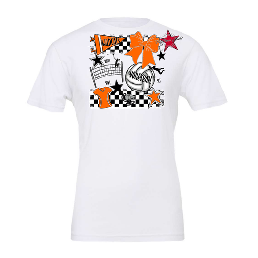 Wildcats Checkers Volleyball Spirit Design-Orange