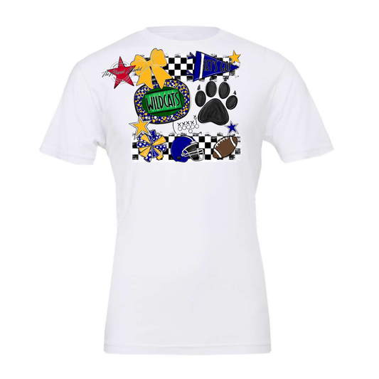 Wildcats Checkers Mascot Spirit Design w Paw-Blue-Yellow