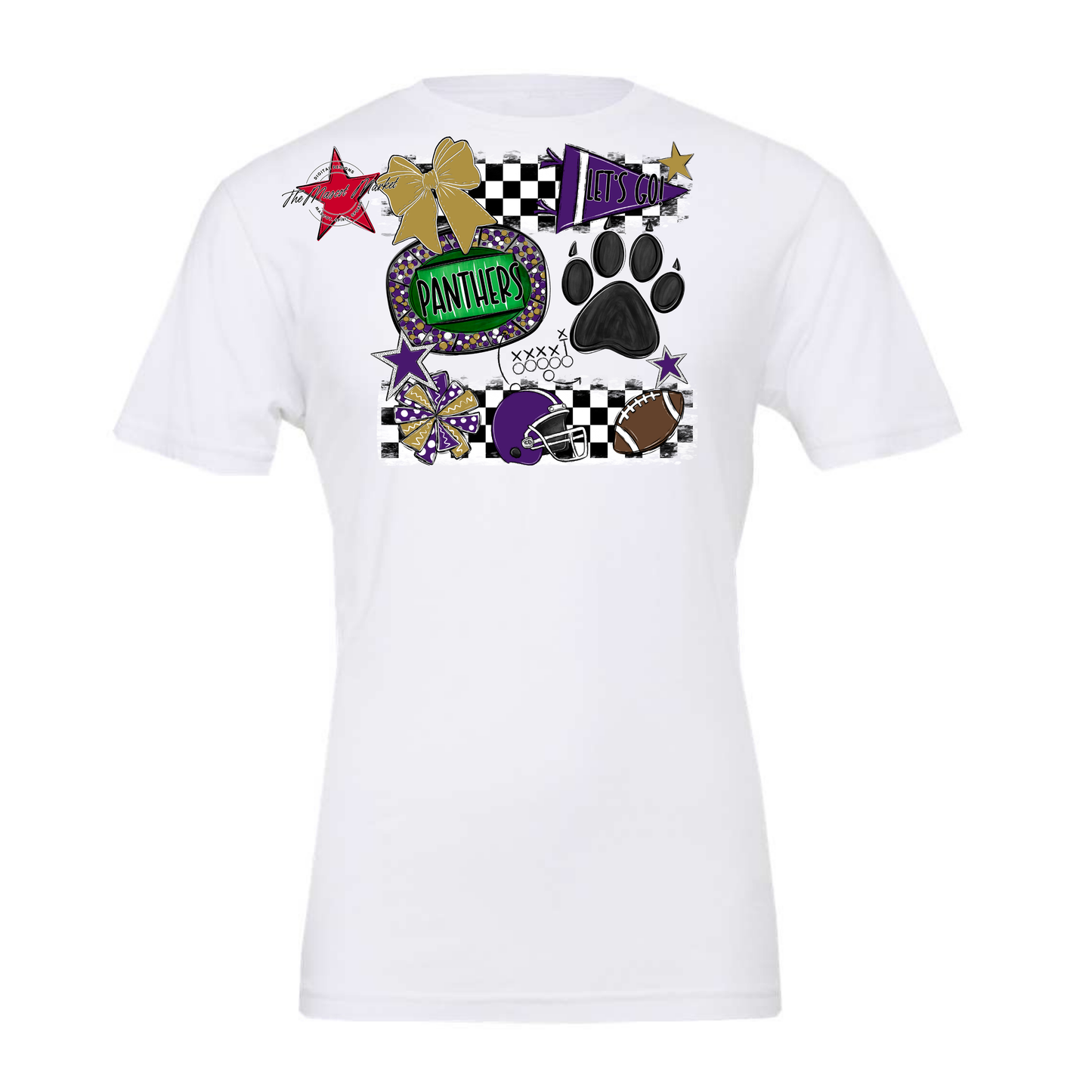 Panthers Checkers Mascot Spirit Design w Paw-Purple-Gold